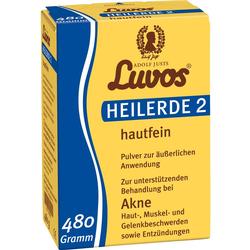 Gelbe Packung mit Heilerde-Pulver für die Hautbehandlung.