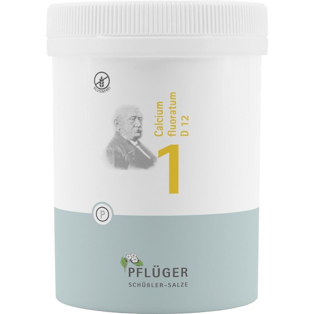 Ein weißer Behälter mit einem Bild eines Mannes und der Aufschrift "Calcium fluoratum D12".